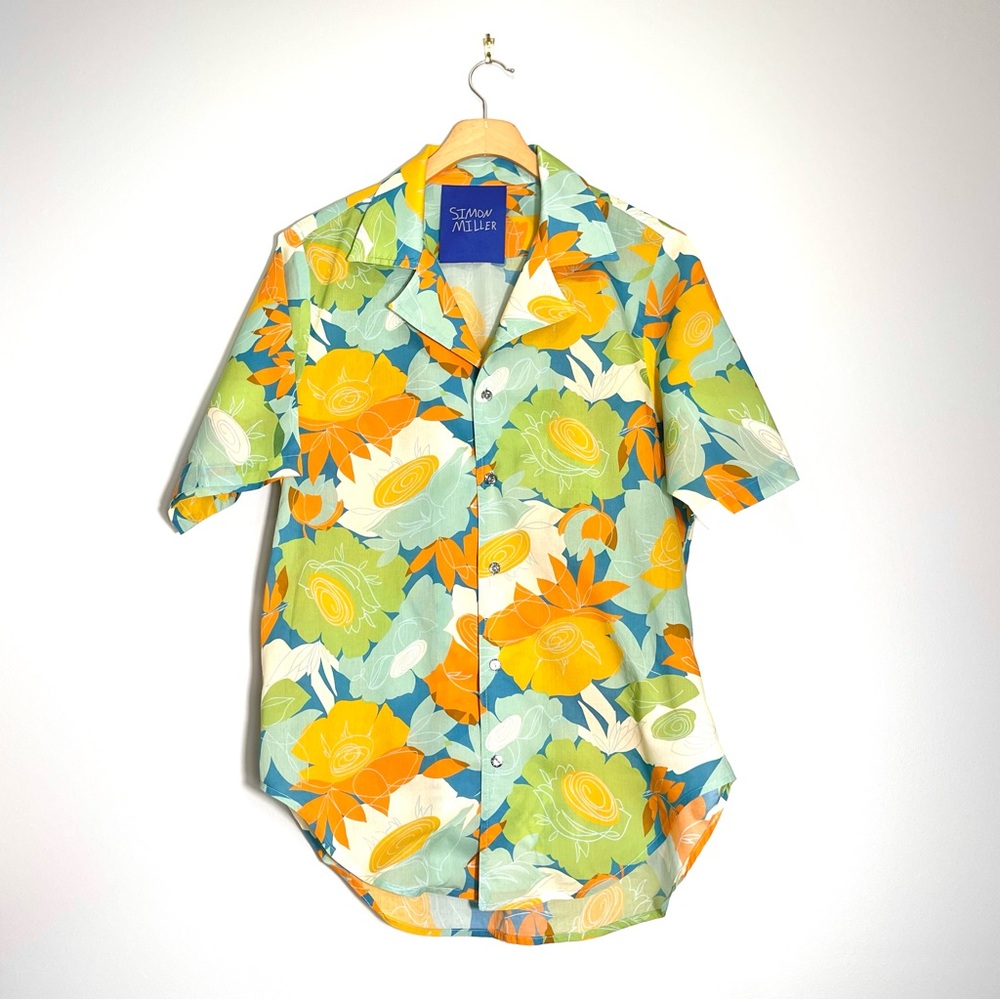 SIMON MILLER Women's Dade Floral Print Camp Shirt Orange Green Blue Size Medium